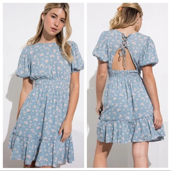 Paulina Floral Dress With Back Cut Out - Picture 3 of 3